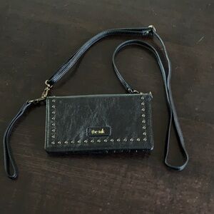 Like New The Sak Black Leather Studded Wallet Crossbody/Wristlet